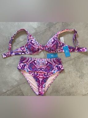 Cupshe Pink & Purple Paisley Underwire Bikini Set